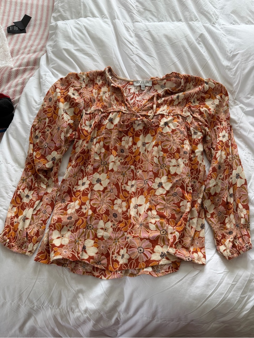 Hayden Floral Peasant Blouse in Rust and Cream